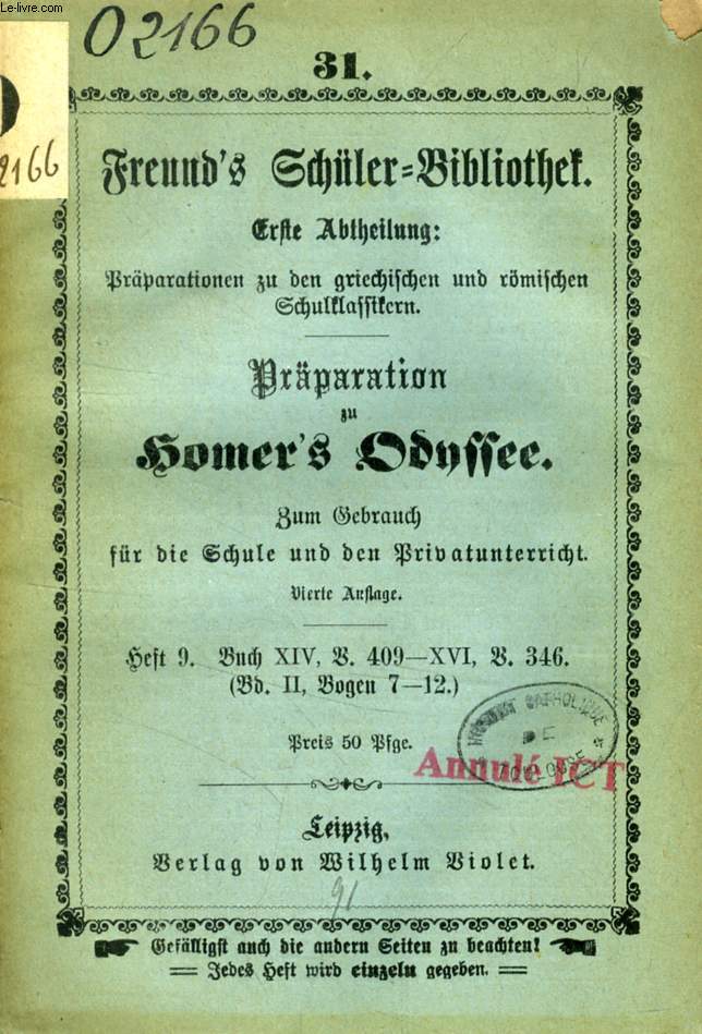 FREUND'S SCHLER-BIBLIOTHEK, PRPARATION ZU HOMER'S ODYSSEE, Nr. 31