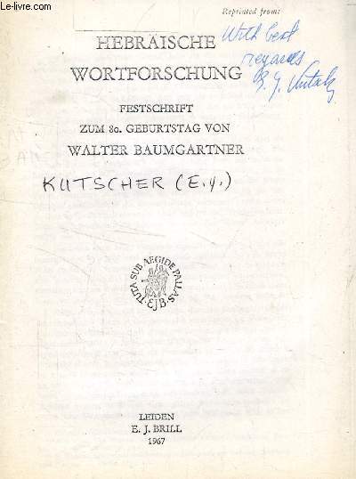 MITTELHEBRISCH UND JDISCH-ARAMISCH IM NEUEN KHLER-BAUMGARTNER (PHOTOCOPIES TIREES A PART: HEBRISCHE WORTFORSCHUNG)