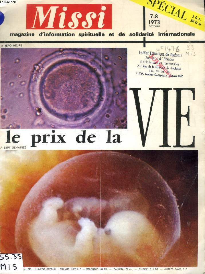MISSI, N 7-8, OCT. 1973, LE PRIX DE LA VIE