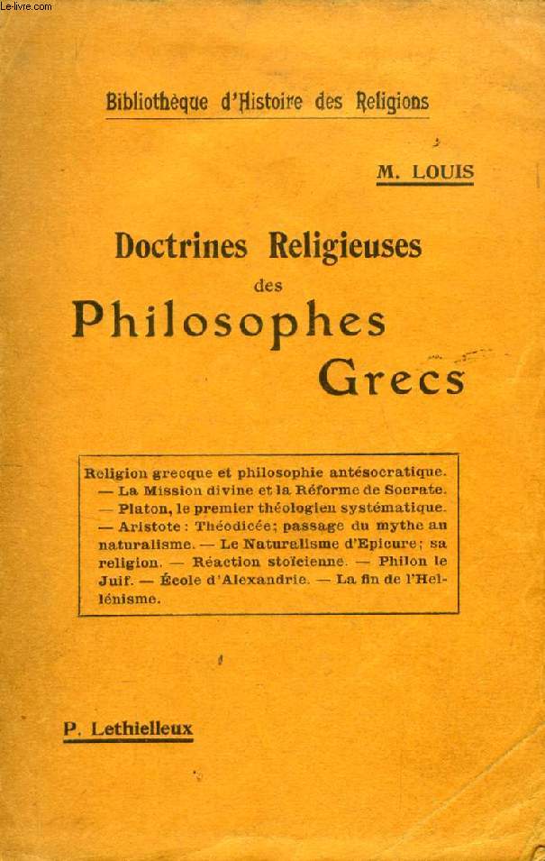 DOCTRINES RELIGIEUSES DES PHILOSOPHES GRECS