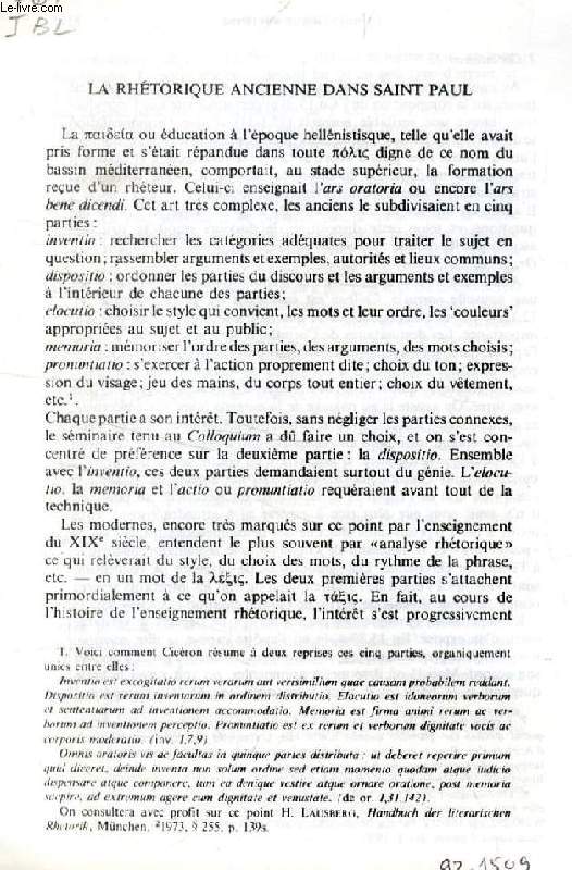 LA RHETOTIQUE ANCIENNE DANS SAINT PAUL (TIRE A PART)