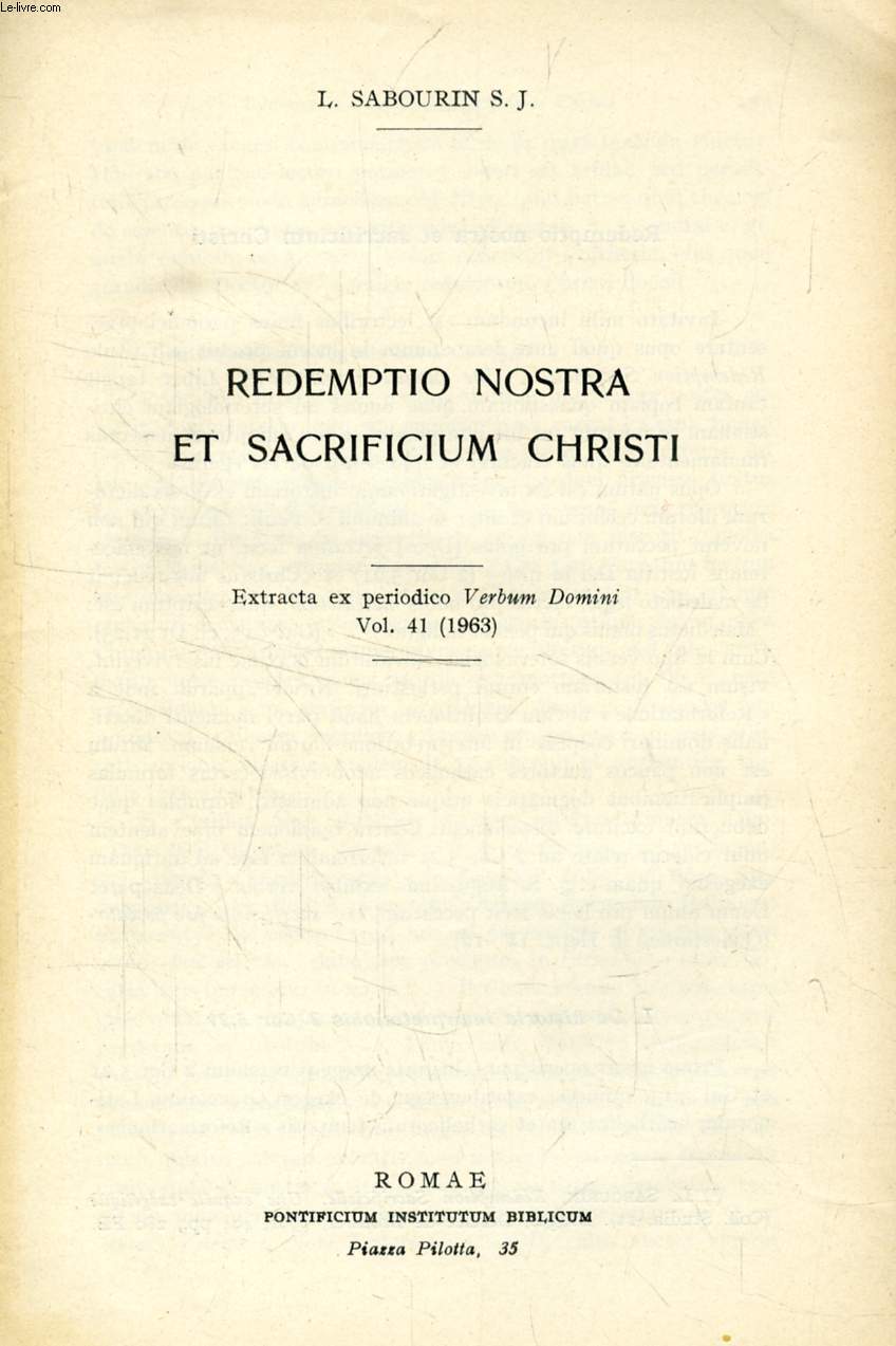 REDEMPTIO NOSTRA ET SACRIFICIUM CHRISTI (EXTRACTUM)