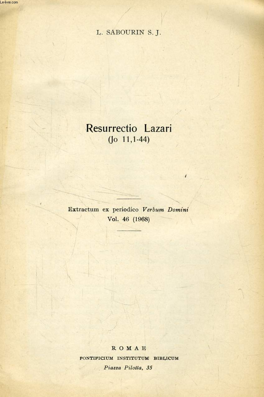 RESURRECTIO LAZARI (Jo 11, 1-44) (EXTRACTUM)