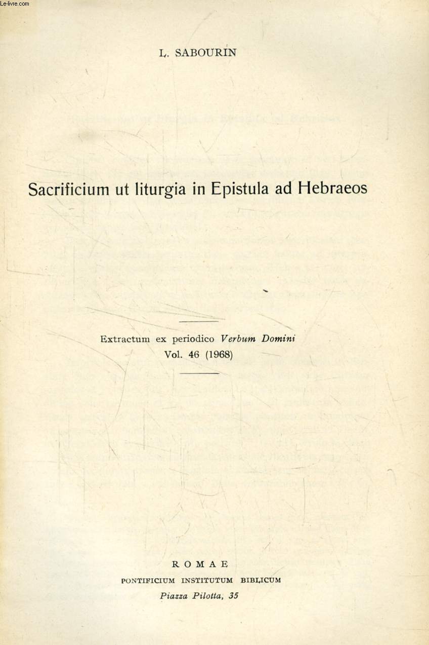 SACRIFICIUM UT LITURGIA IN EPISTULA AD HEBRAEOS (EXTRACTUM)