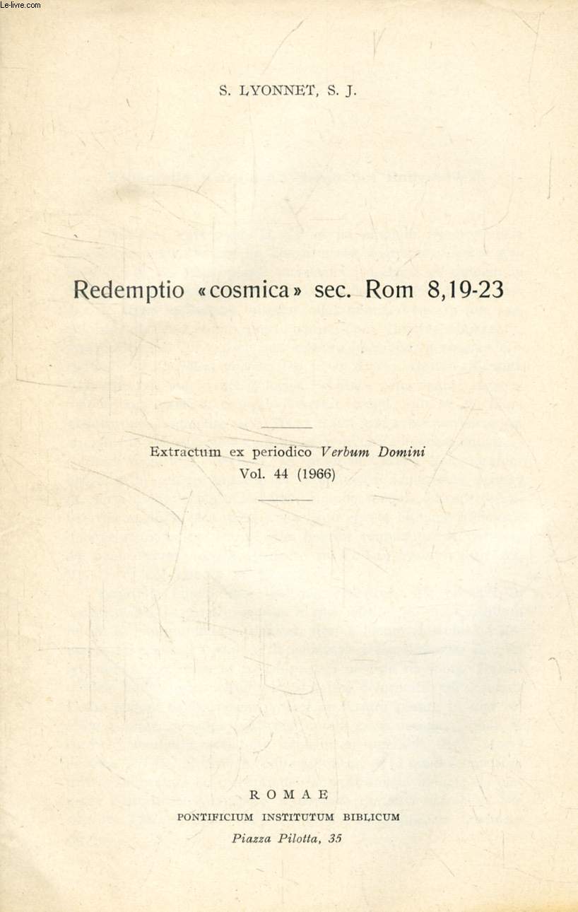 REDEMPTIO 'COSMICA' SEC. ROM 8,19-23 (EXTRACTUM)