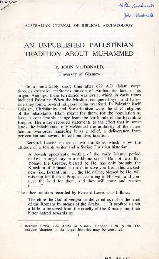 AN UNPUBLISHED PALESTINIAN TRADITION ABOUT MUHAMMED (OFFPRINT)