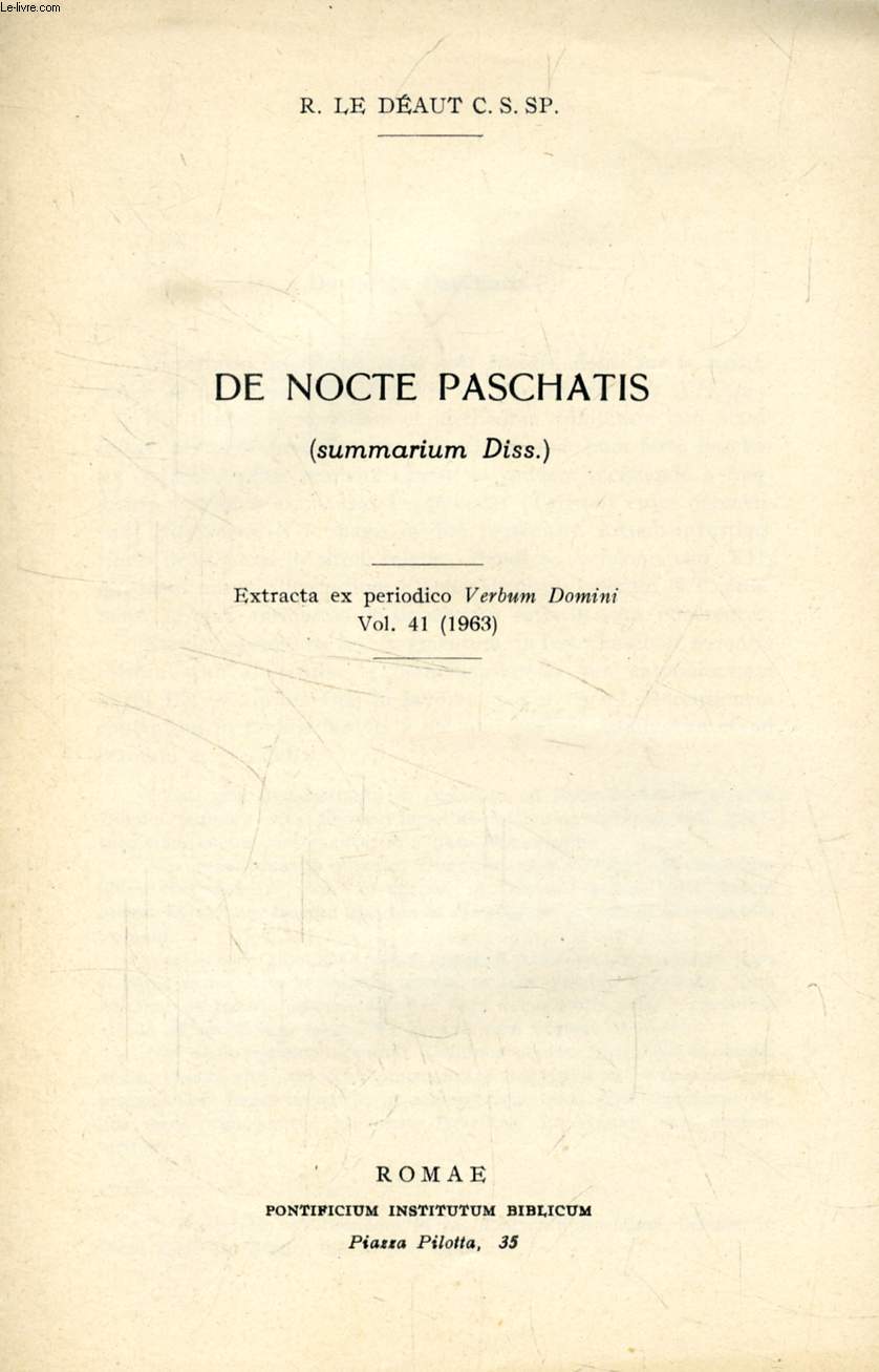 DE NOCTE PASCHATIS (SUMMARIUM DISS.) (EXTRACTUM)