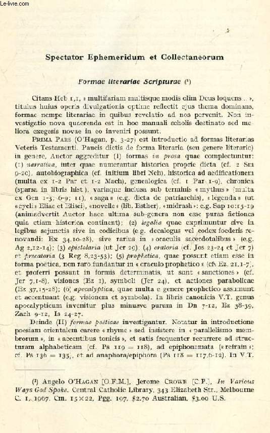 SPECTATOR EPHEMERIDUM ET COLLECTANEORUM, FORMAE LITERARIAE SCRIPTURAE (EXTRACTUM)
