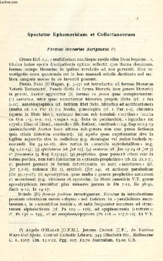 SPECTATOR EPHEMERIDUM ET COLLECTANEORUM, FORMAE LITERARIAE SCRIPTURAE (EXTRACTUM)