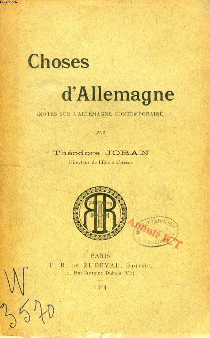 CHOSES D'ALLEMAGNE (NOTES SUR L'ALLEMAGNE CONTEMPORAINE)
