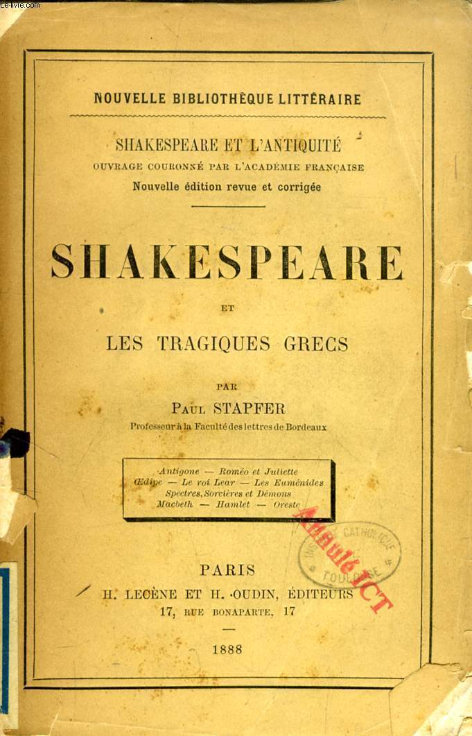 SHAKESPEARE ET LES TRAGIQUES GRECS