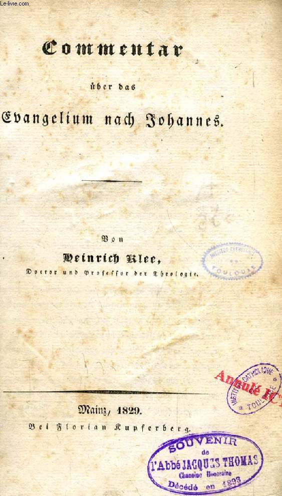 COMMENTAR BER DAS EVANGELIUM NACH JOHANNES