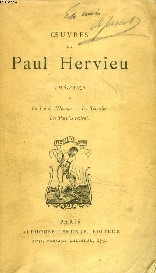 OEUVRES DE PAUL HERVIEU, THEATRE, 2 TOMES
