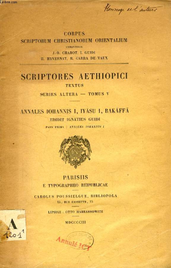 SCRIPTORES AETHIOPICI (TEXTUS ET VERSIO), SERIES ALTERA, TOMUS V, ANNALES IOHANNIS I, IYSU I, BAKFF, 4 VOL.