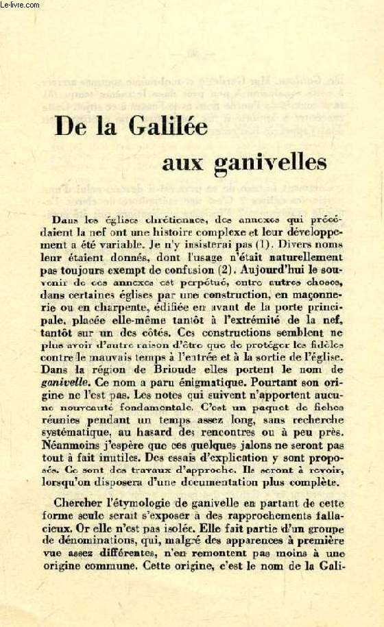 DE LA GALILEE AUX GANIVELLES (TIRE A PART)