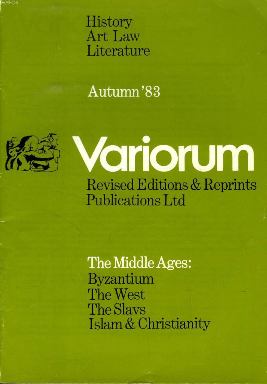 VARIORUM, AUTUMN 1983, REVISED EDITIONS & REPRINTS PUBLICATIONS Ltd (CATALOGUE)