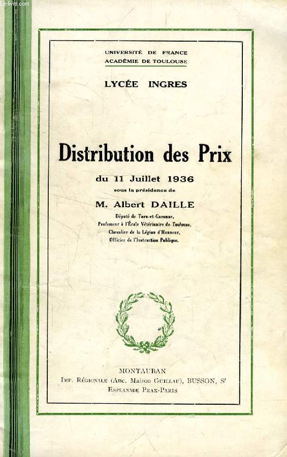 DISTRIBUTION DES PRIX DU 11 JUILLET 1936, LYCEE INGRES