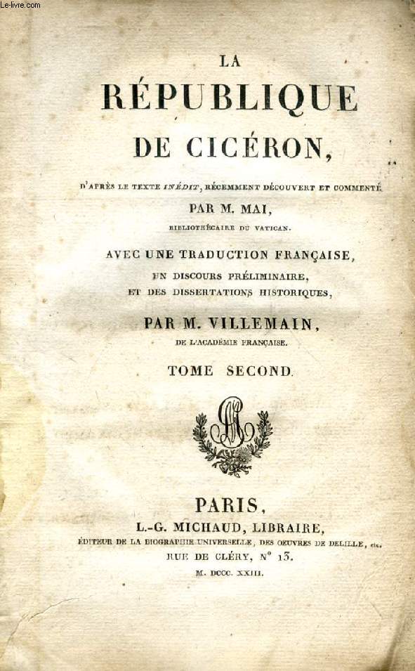 LA REPUBLIQUE DE CICERON, TOME II