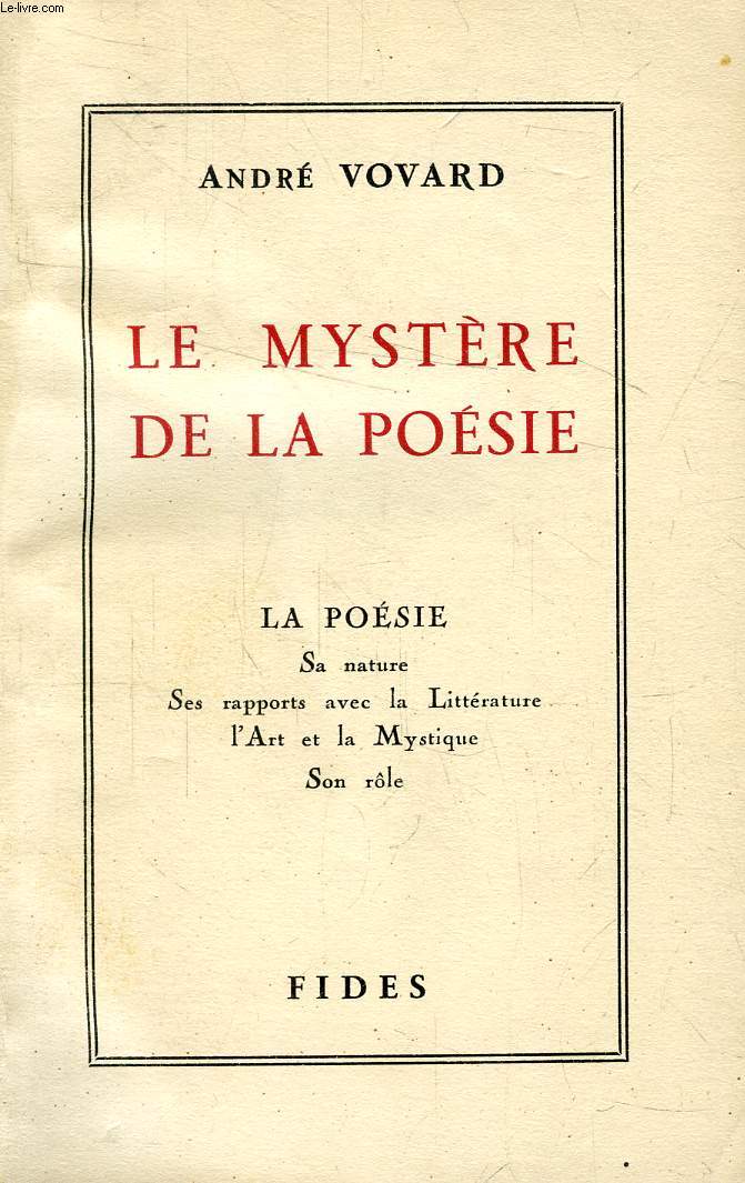 LE MYSTERE DE LA POESIE de VOVARD ANDRE  Achat livres - Ref RO40248987 
