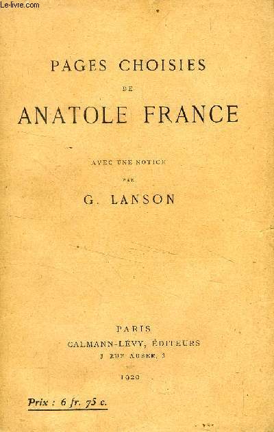 PAGES CHOISIES DE ANATOLE FRANCE