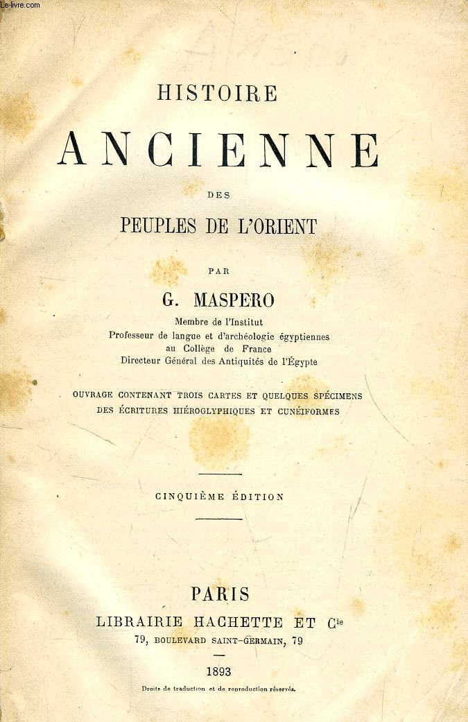 HISTOIRE ANCIENNE DES PEUPLES DE L'ORIENT