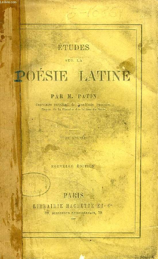 ETUDES SUR LA POESIE LATINE, TOME II