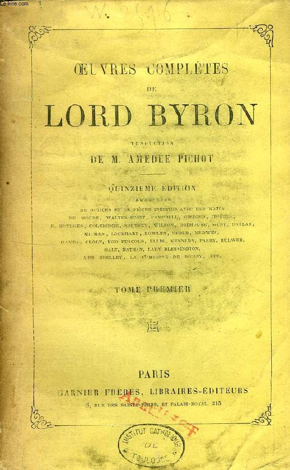 OEUVRES COMPLETES DE LORD BYRON, TOME I