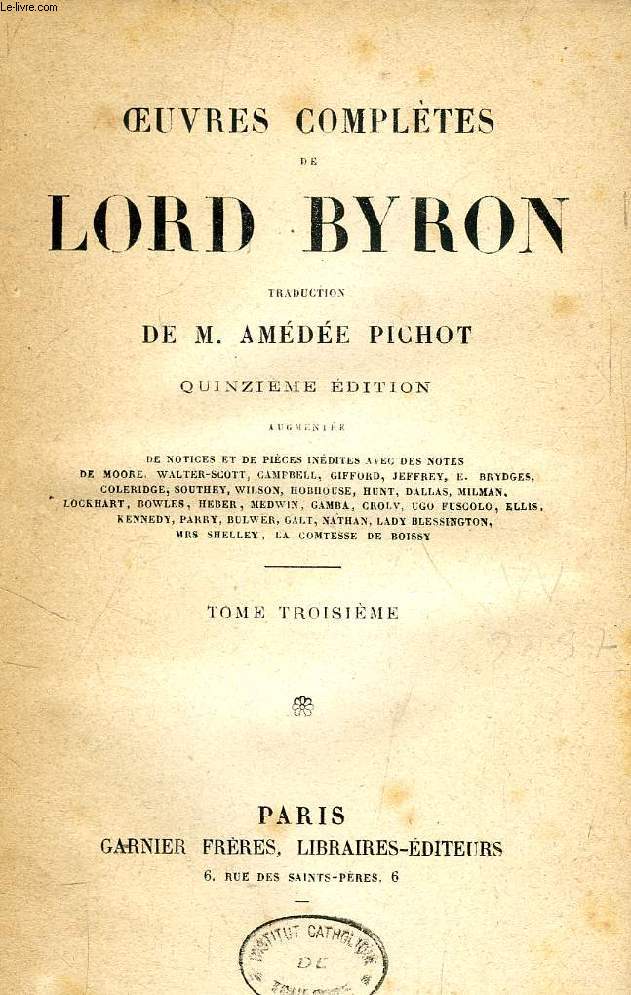 OEUVRES COMPLETES DE LORD BYRON, TOME III