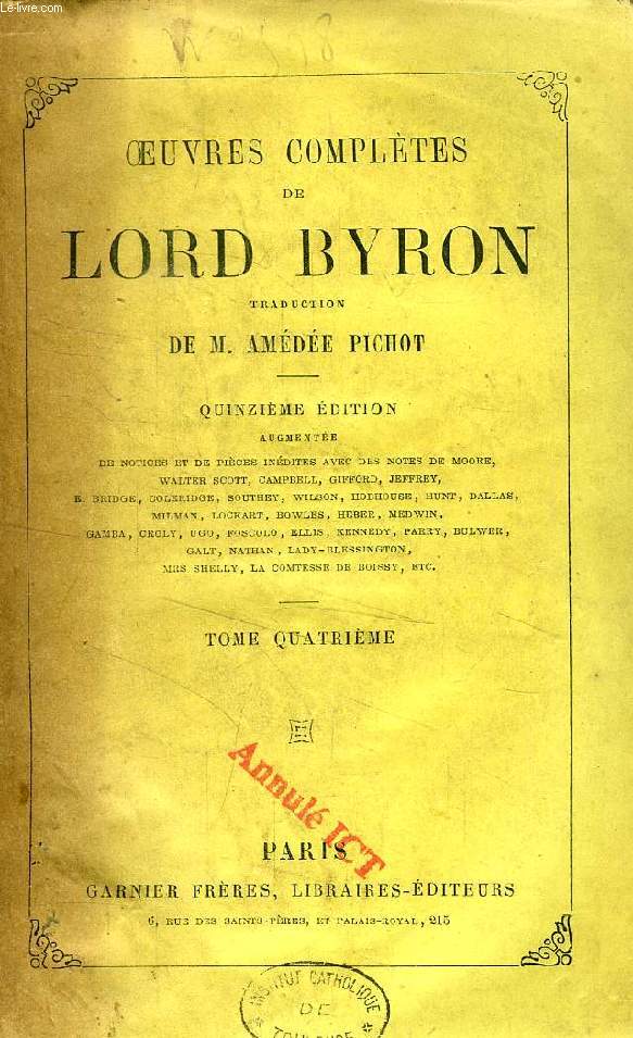 OEUVRES COMPLETES DE LORD BYRON, TOME IV