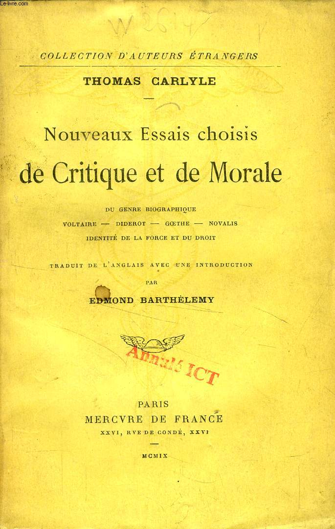 NOUVEAUX ESSAIS CHOISIS DE CRITIQUE ET DE MORALE