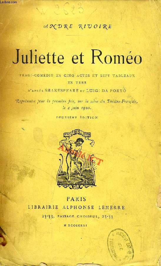 JULIETTE ET ROMEO, TRAGI-COMEDIE EN 5 ACTES ET 7 TABLEAUX EN VERS