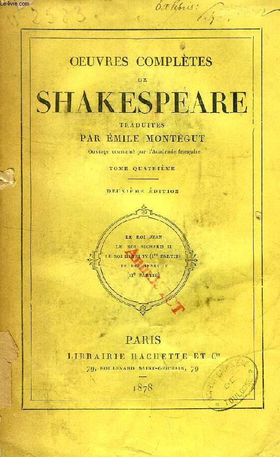 OEUVRES COMPLETES DE SHAKESPEARE, TOME IV