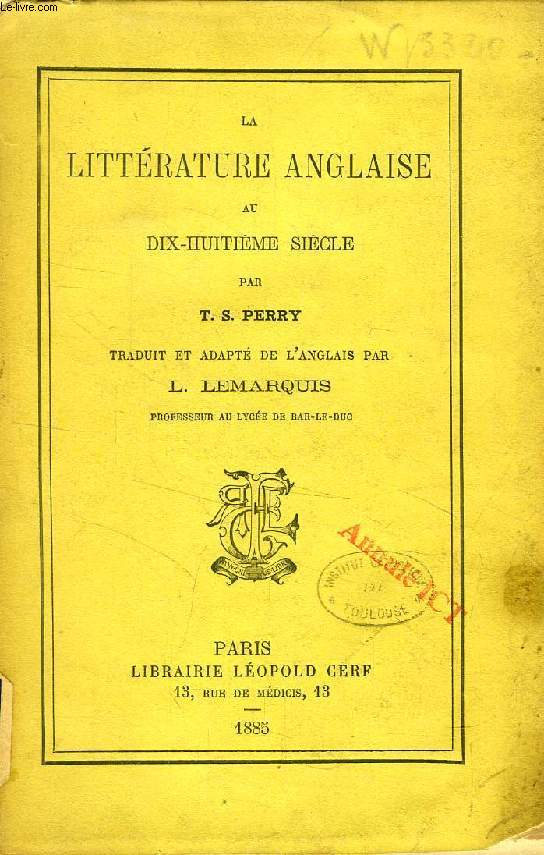 LA LITTERATURE ANGLAISE AU DIX-HUITIEME SIECLE