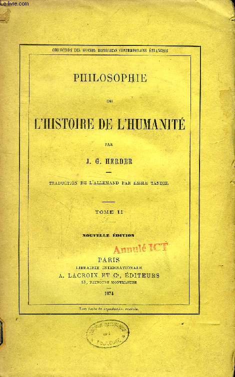 PHILOSOPHIE DE L'HISTOIRE DE L'HUMANITE, TOME II