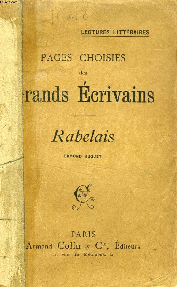 PAGES CHOISIES DES GRANDS ECRIVAINS, RABELAIS