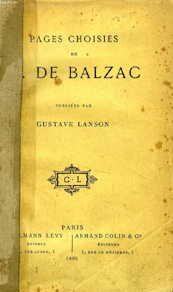 PAGES CHOISIES DE H. DE BALZAC