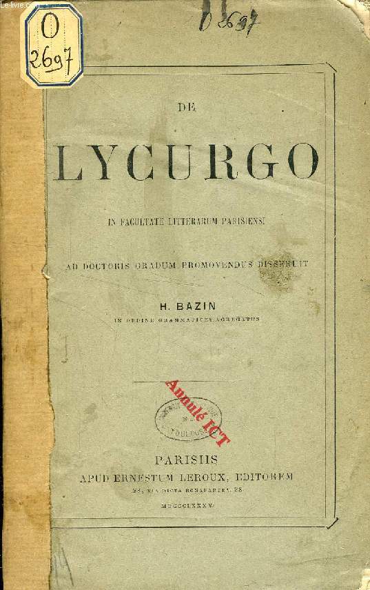 DE LYCURGO (DISSERTATIONE)