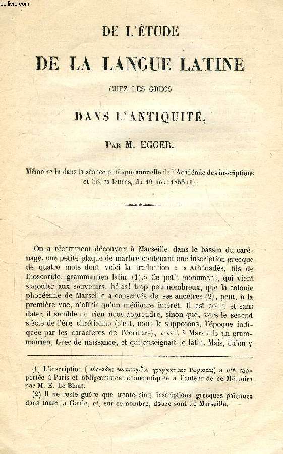 DE L'ETUDE DE LA LANGUE LATINE CHEZ LES GRECS DANS L'ANTIQUITE