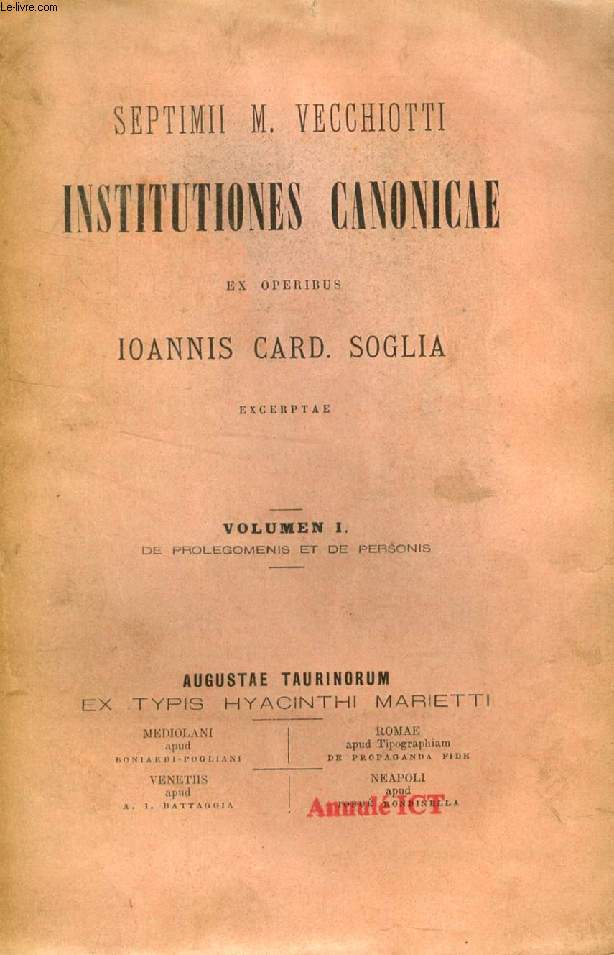 INSTITUTIONES CANONICAE, 3 VOL.