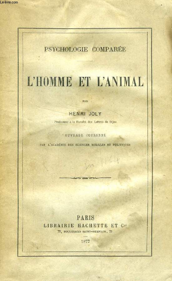 L'HOMME ET L'ANIMAL, PSYCHOLOGIE COMPAREE