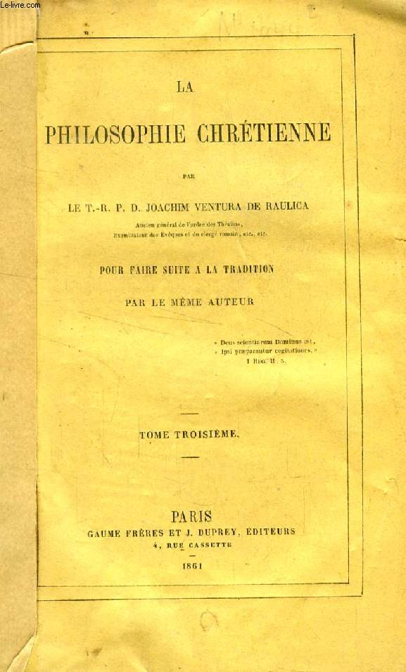 LA PHILOSOPHIE CHRETIENNE, TOME III