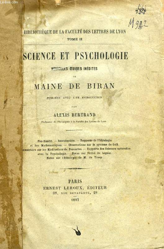 SCIENCE ET PSYCHOLOGIE, NOUVELLES OEUVRES INEDITES DE MAINE DE BIRAN