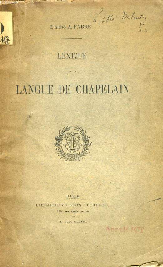 LEXIQUE DE LA LANGUE DE CHAPELAIN