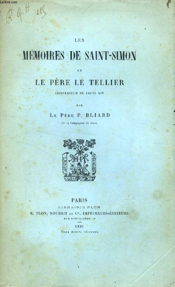LES MEMOIRES DE SAINT-SIMON ET LE PERE LE TELLIER, CONFESSEUR DE LOUIS XIV