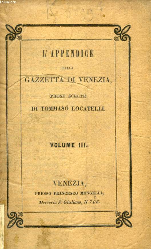 L'APPENDICE DELLA GAZZETTA DI VENEZIA, PROSE SCELTE, VOLUME III
