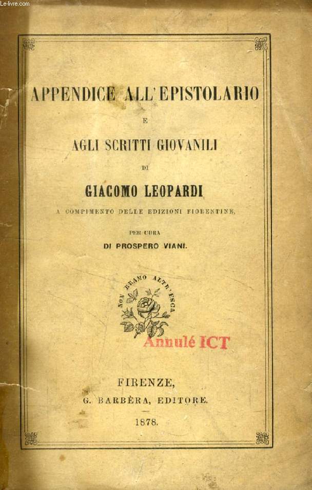 APPENDICE ALL'EPISTOLARIO E AGLI SCRITTI GIOVANILI DI G. LEOPARDI