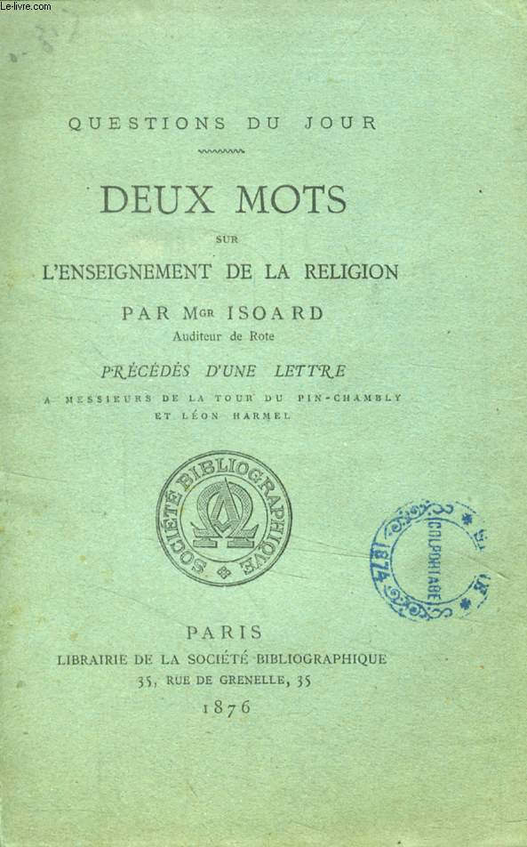 DEUX MOTS SUR L'ENSEIGNEMENT DE LA RELIGION