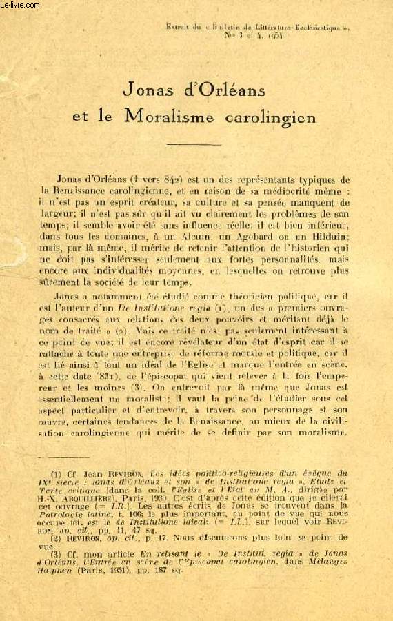JONAS D'ORLEANS ET LE MORALISME CAROLINGIEN (TIRE A PART)