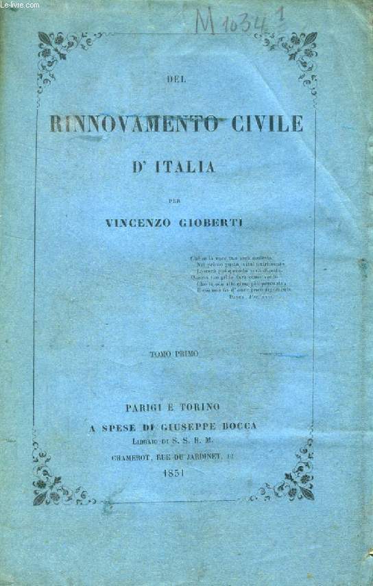DEL RINNOVAMENTO CIVILE D'ITALIA, 2 TOMI