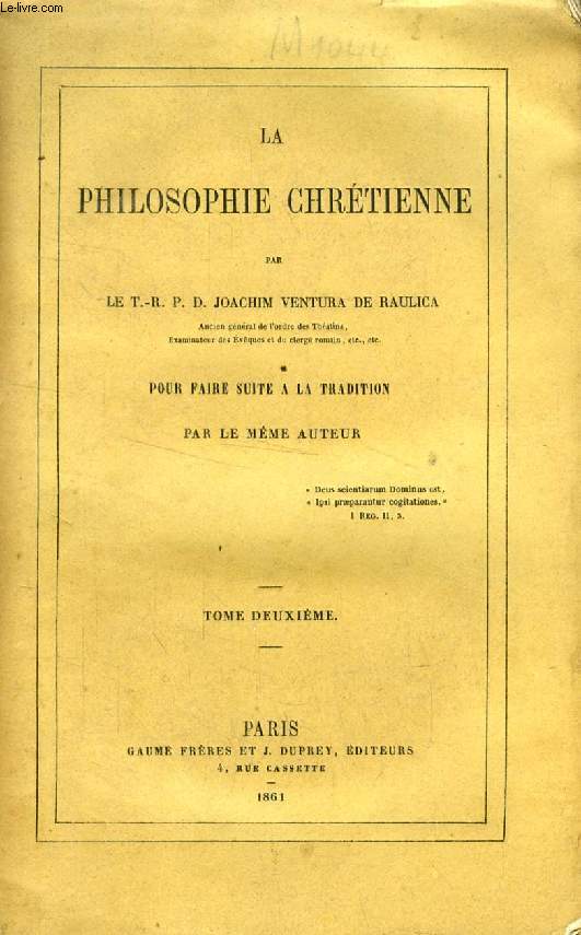 LA PHILOSOPHIE CHRETIENNE, TOME II